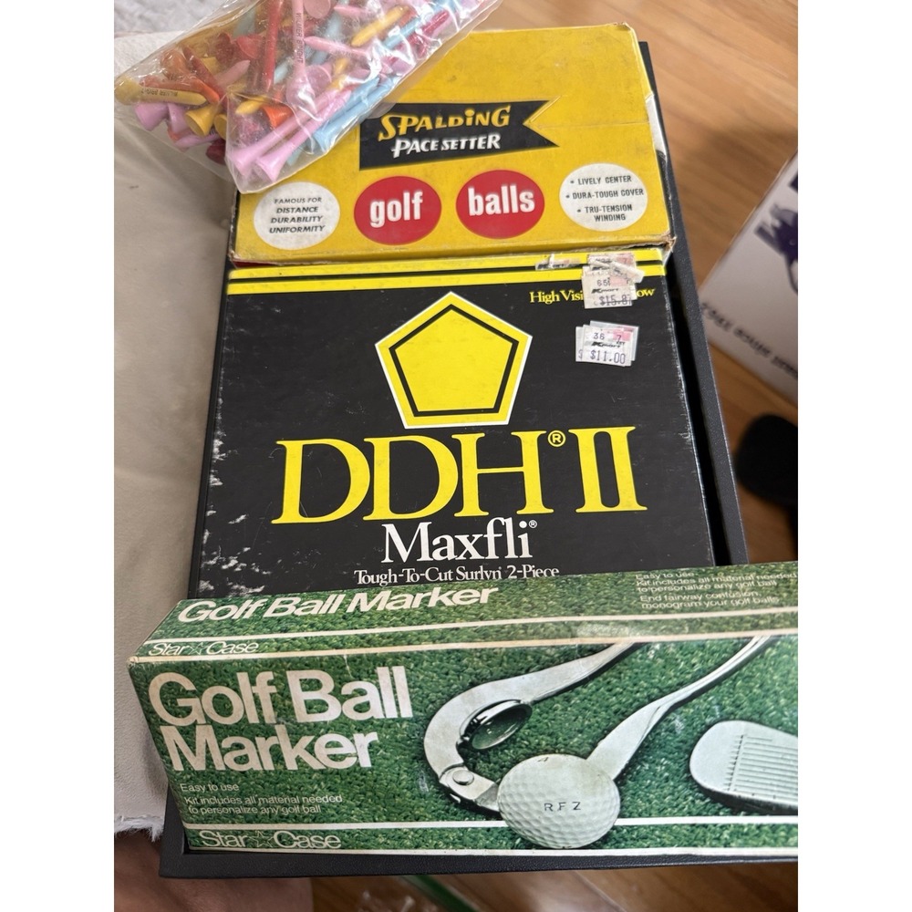 Vintage Rare Golf Ball Lot With Tees And Ball MarkersCollectible Hard Finds 4185